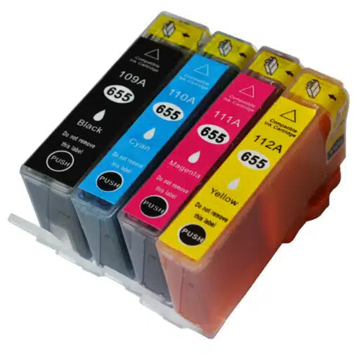 מארז 4 ראשי דיו תואם מדפסת HP, בצבעי: שחור, אדום כחול וצהוב דגם: HP-655 מיקום: A5