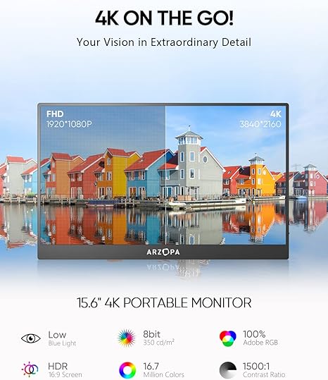 מסך עזר נייד 4K דגם E1 מבית ARZOPA – תמונה 2